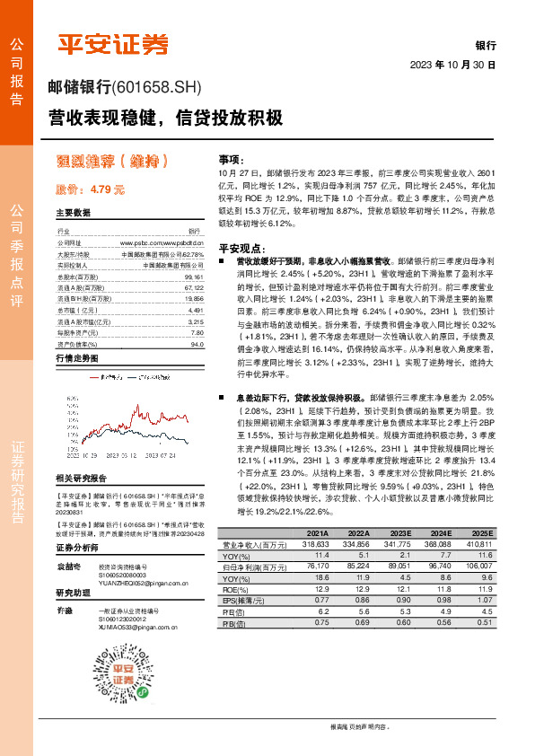 营收表现稳健，信贷投放积极