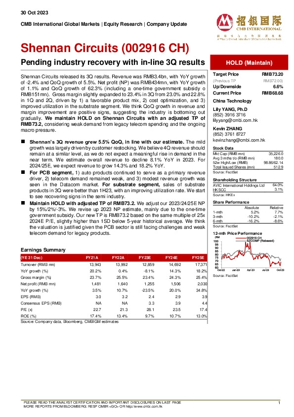 Pending industry recovery with in-line 3Q results