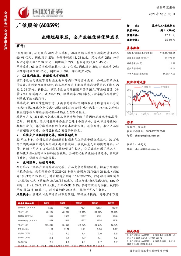 业绩短期承压，全产业链优势保障成长