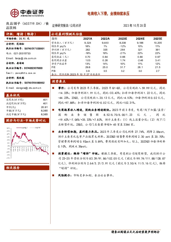 电商收入下滑，业绩持续承压