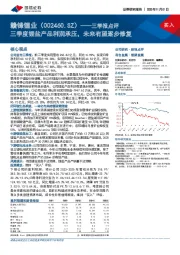 三季报点评:三季度锂盐产品利润承压,未来有望逐步修复