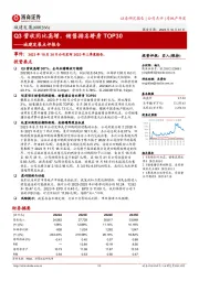 城建发展点评报告：Q3营收同比高增，销售排名跻身TOP30