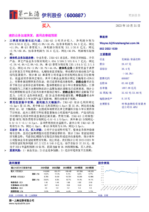液奶业务加速恢复，盈利改善超预期