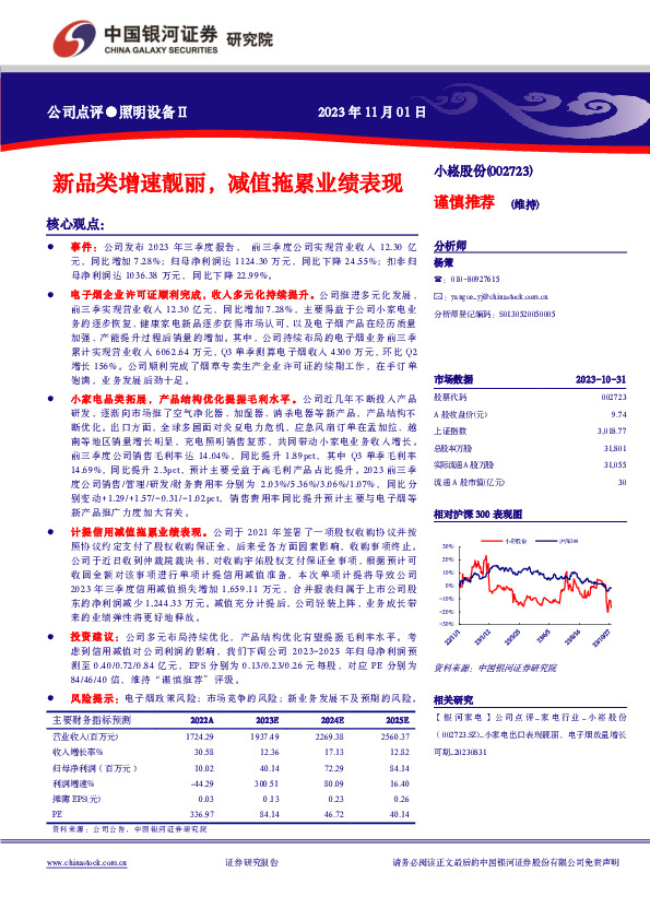 新品类增速靓丽，减值拖累业绩表现