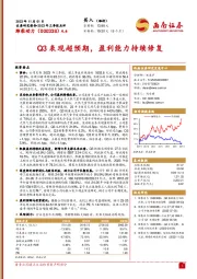 2023年三季报点评：Q3表现超预期，盈利能力持续修复