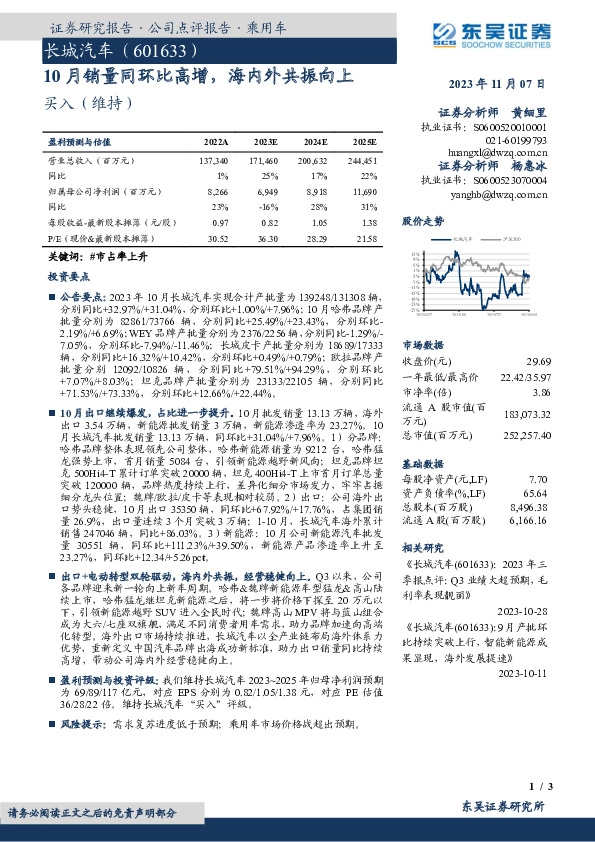 10月销量同环比高增，海内外共振向上