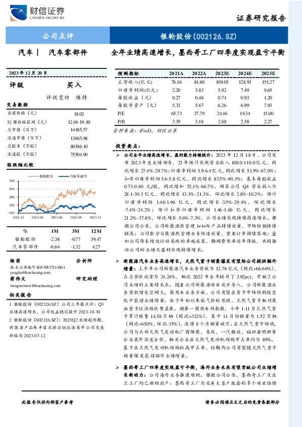 全年业绩高速增长，墨西哥工厂四季度实现盈亏平衡