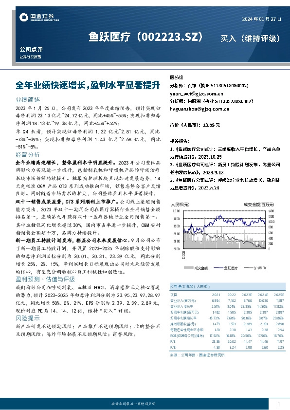 全年业绩快速增长，盈利水平显著提升