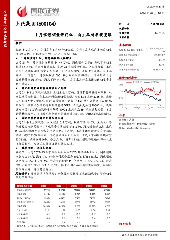 1月零售销量开门红，自主品牌表现亮眼
