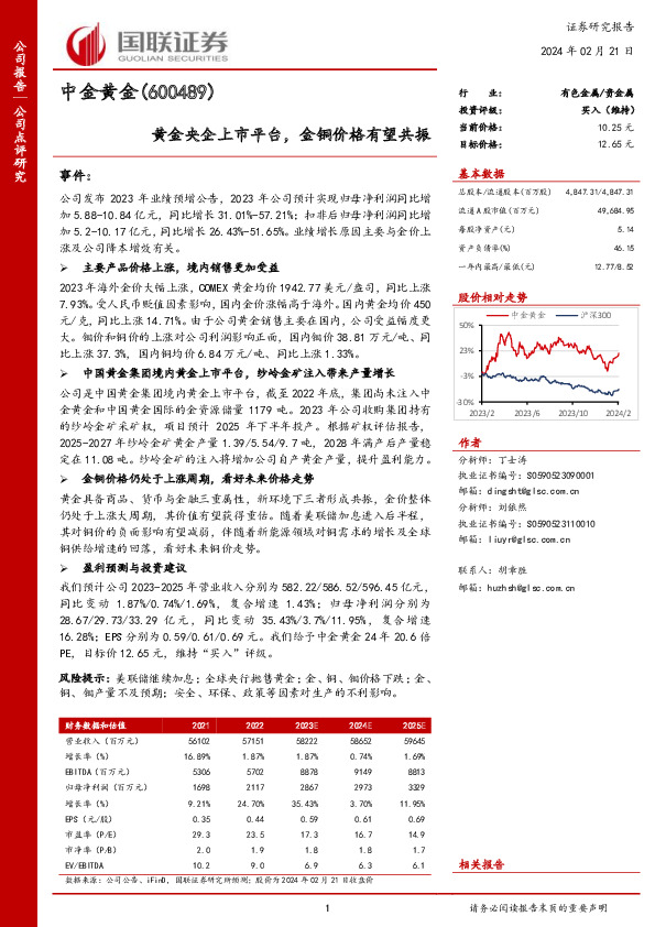 黄金央企上市平台，金铜价格有望共振