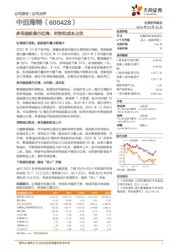 多用途船通行红海，时效和成本占优