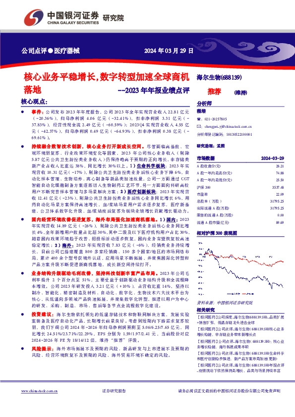 核心业务平稳增长，数字转型加速全球商机落地--2023年年报业绩点评