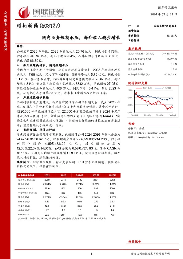 国内业务短期承压，海外收入稳步增长