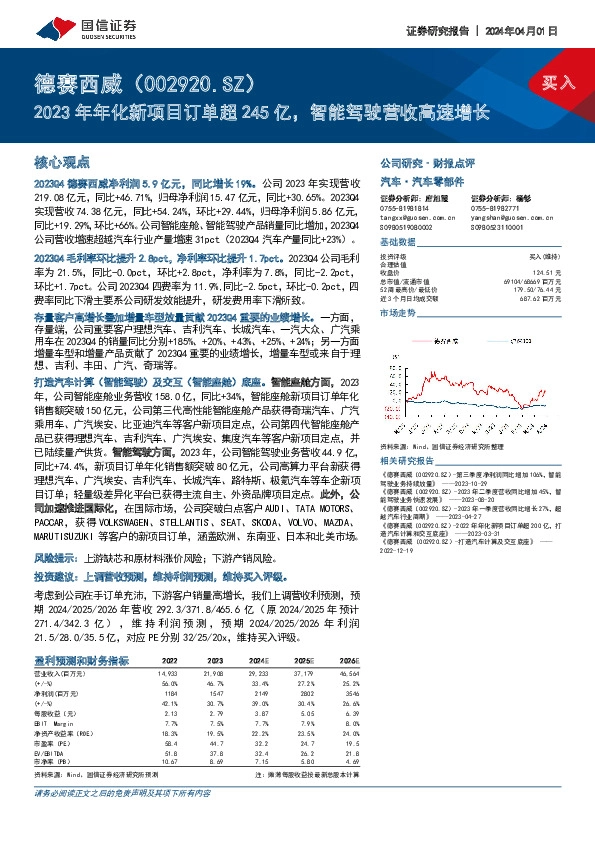 2023年年化新项目订单超245亿，智能驾驶营收高速增长