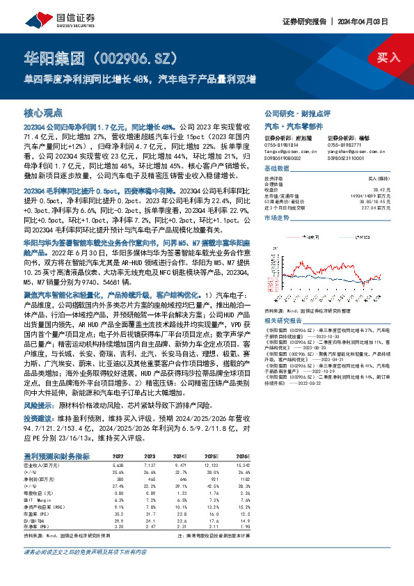 单四季度净利润同比增长48%，汽车电子产品量利双增