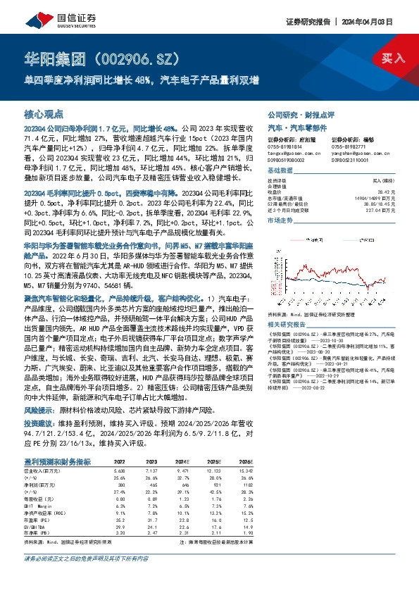 单四季度净利润同比增长48%，汽车电子产品量利双增