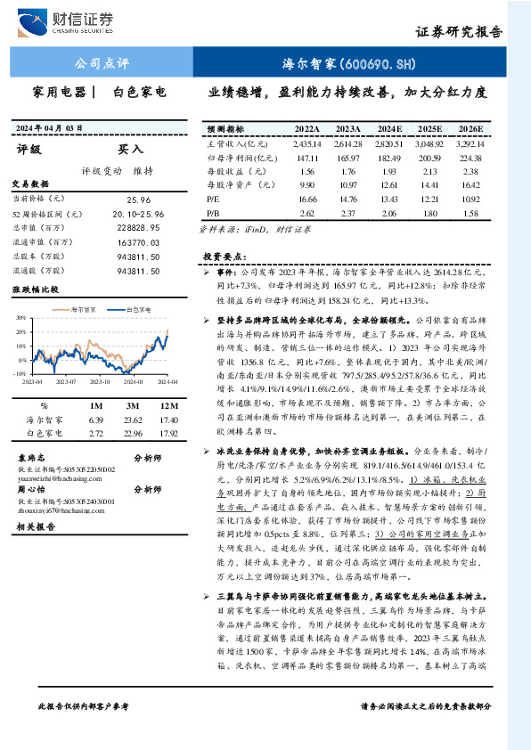 业绩稳增，盈利能力持续改善，加大分红力度