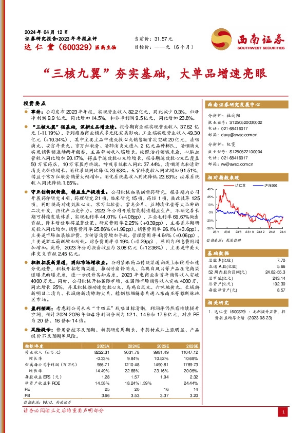 “三核九翼”夯实基础，大单品增速亮眼