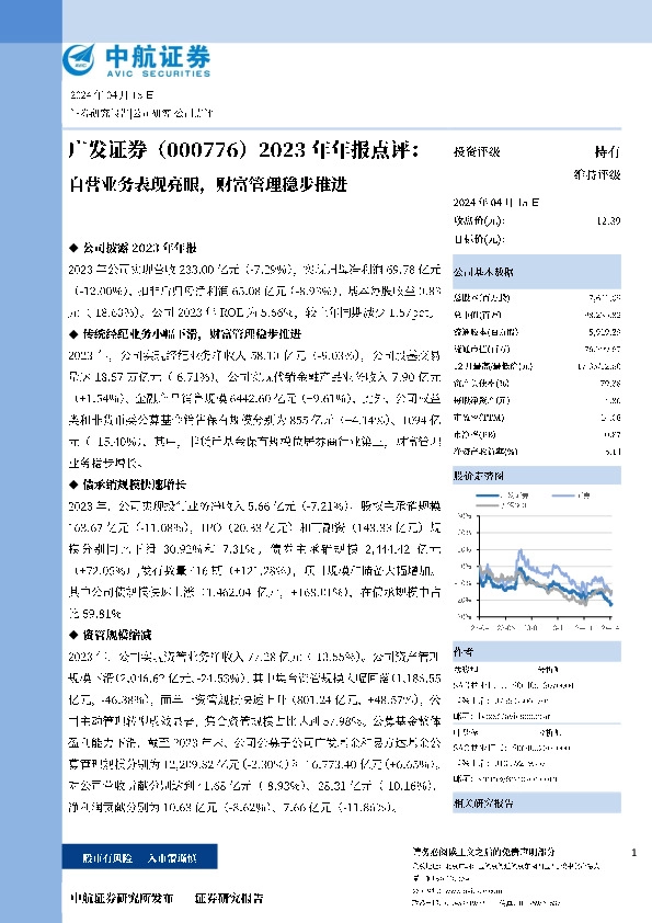 2023年报点评：自营业务表现亮眼，财富管理稳步推进