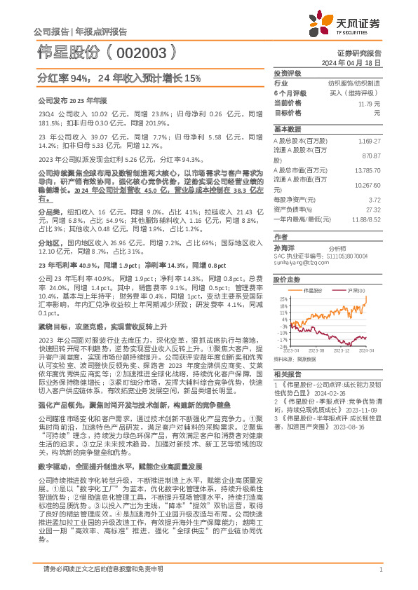 分红率94%，24年收入预计增长15%