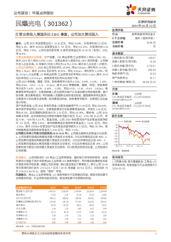 主营业务收入增速环比23H1修复，公司加大费用投入
