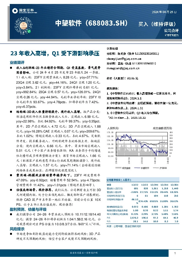 23年收入高增，Q1受下游影响承压