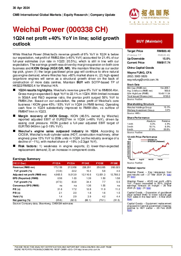1Q24 net profit +40% YoY in line; solid growth outlook