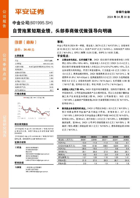 自营拖累短期业绩，头部券商做优做强导向明确