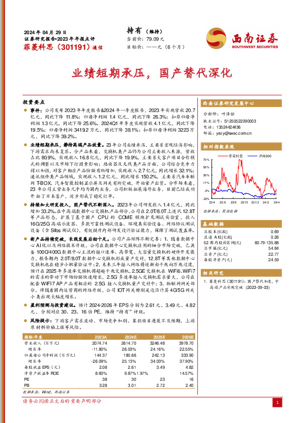 业绩短期承压，国产替代深化