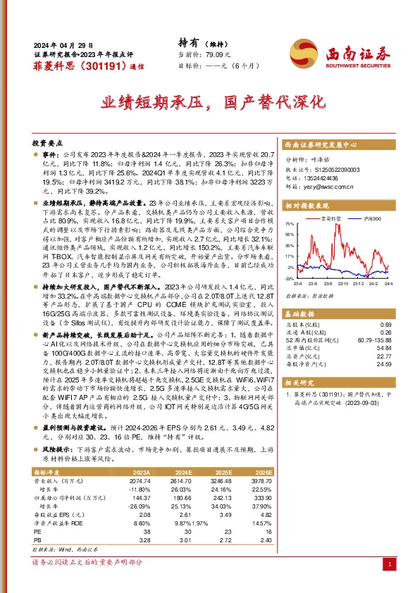 业绩短期承压，国产替代深化