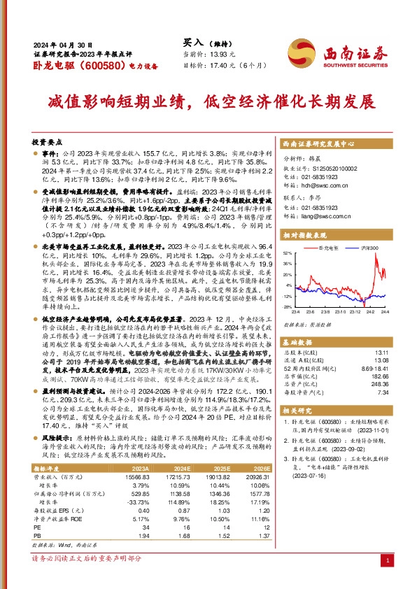 2023年年报点评：减值影响短期业绩，低空经济催化长期发展