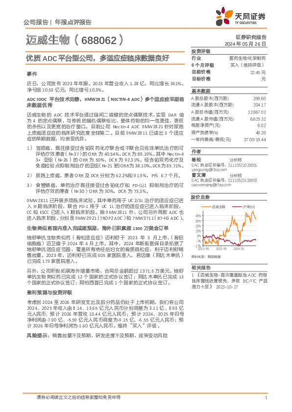 优质ADC平台型公司，多适应症临床数据良好