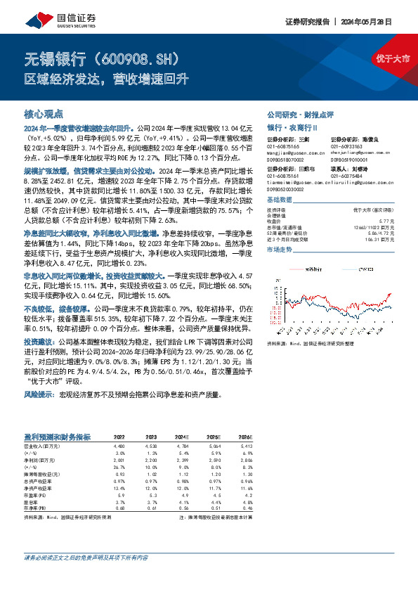 区域经济发达，营收增速回升