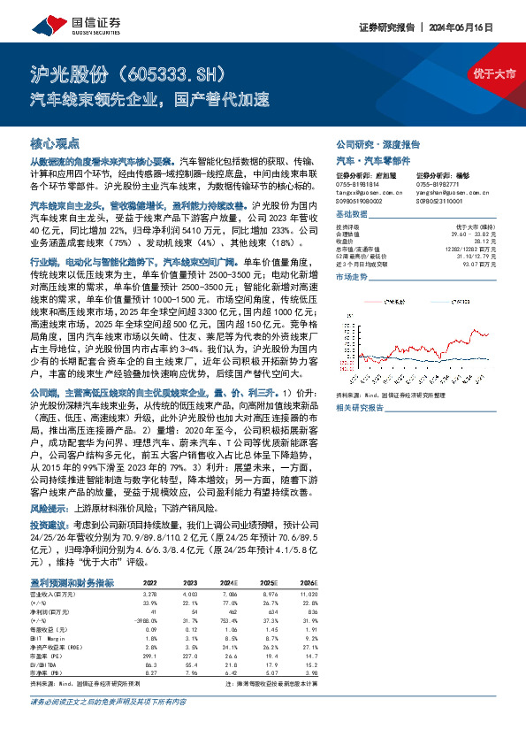 汽车线束领先企业，国产替代加速