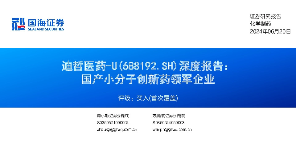 深度报告：国产小分子创新药领军企业