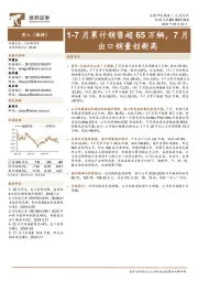 1-7月累计销售超65万辆,7月出口销量创新高