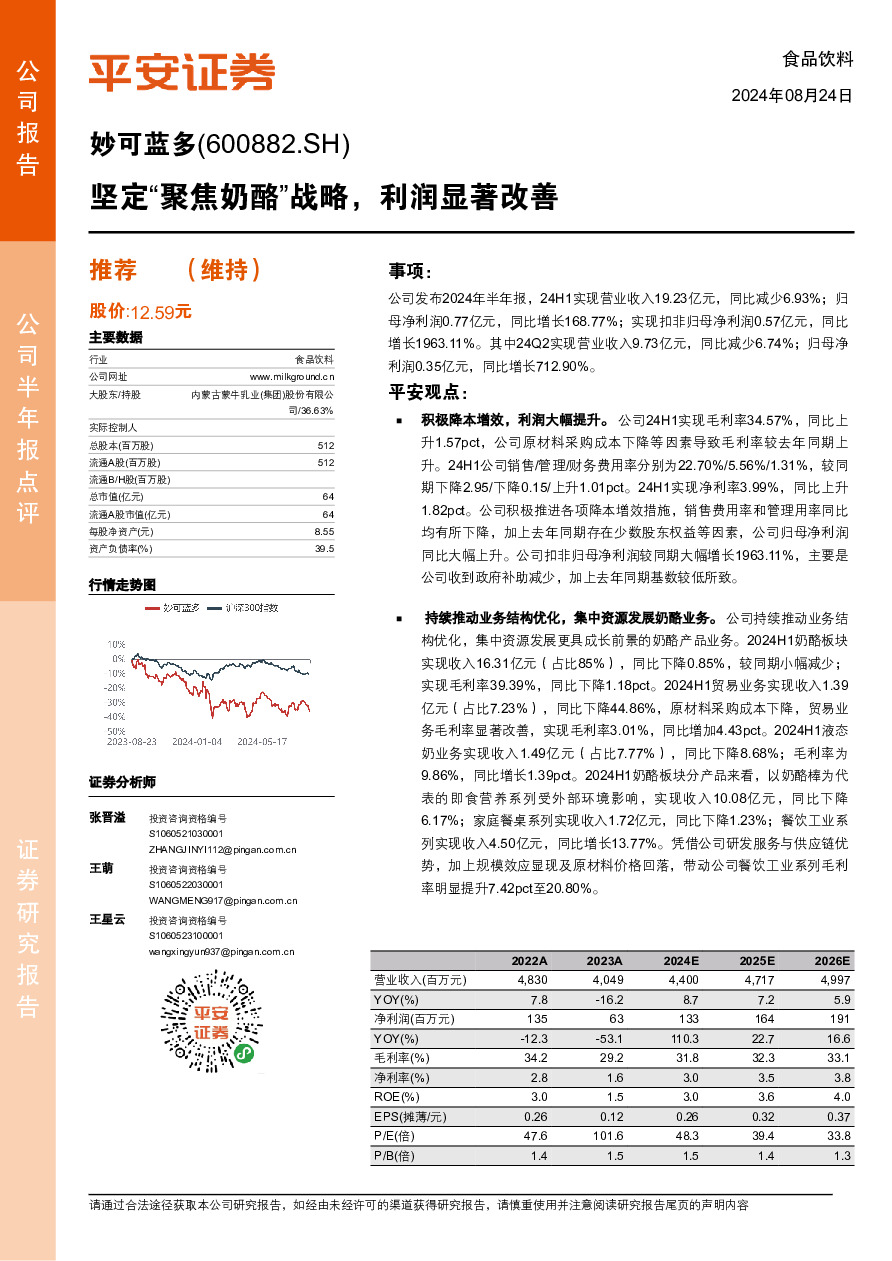坚定“聚焦奶酪”战略，利润显著改善