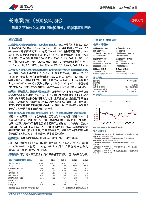 二季度各下游收入均环比两位数增长，毛利率环比回升