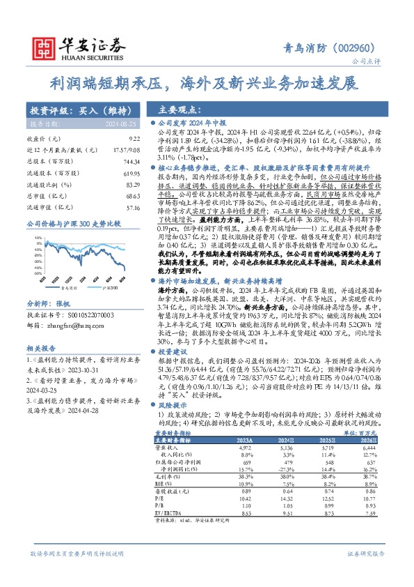 利润端短期承压，海外及新兴业务加速发展