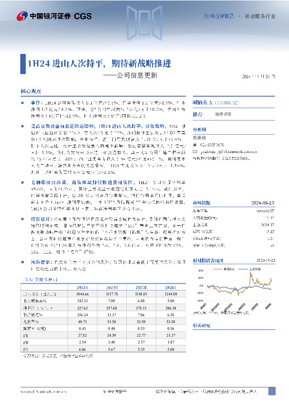 公司信息更新：1H24进山人次持平，期待新战略推进