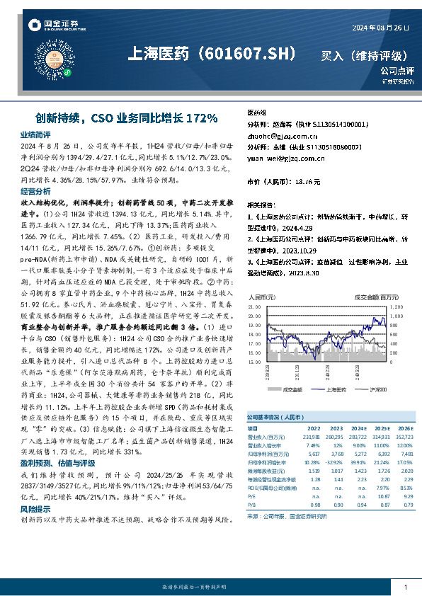 创新持续，CSO业务同比增长172%