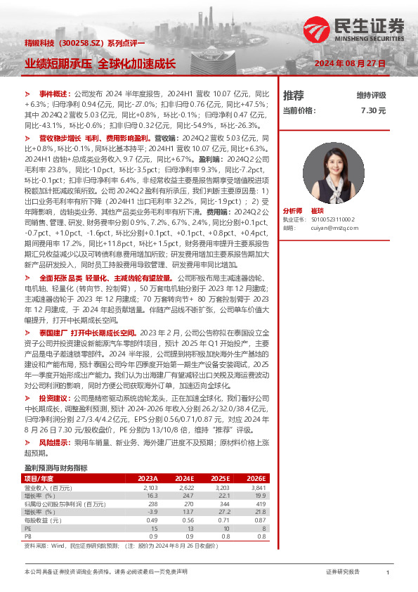 系列点评一：业绩短期承压 全球化加速成长