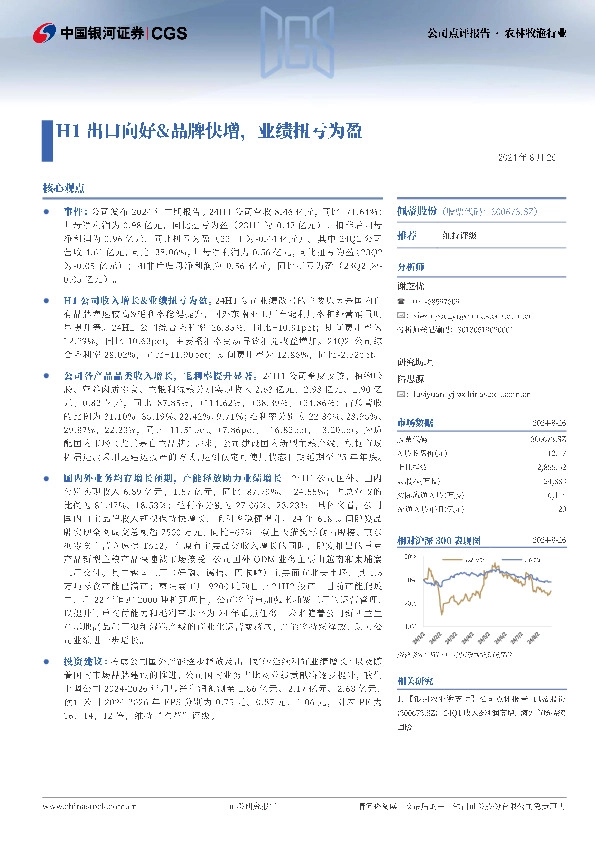 H1出口向好&品牌快增，业绩扭亏为盈
