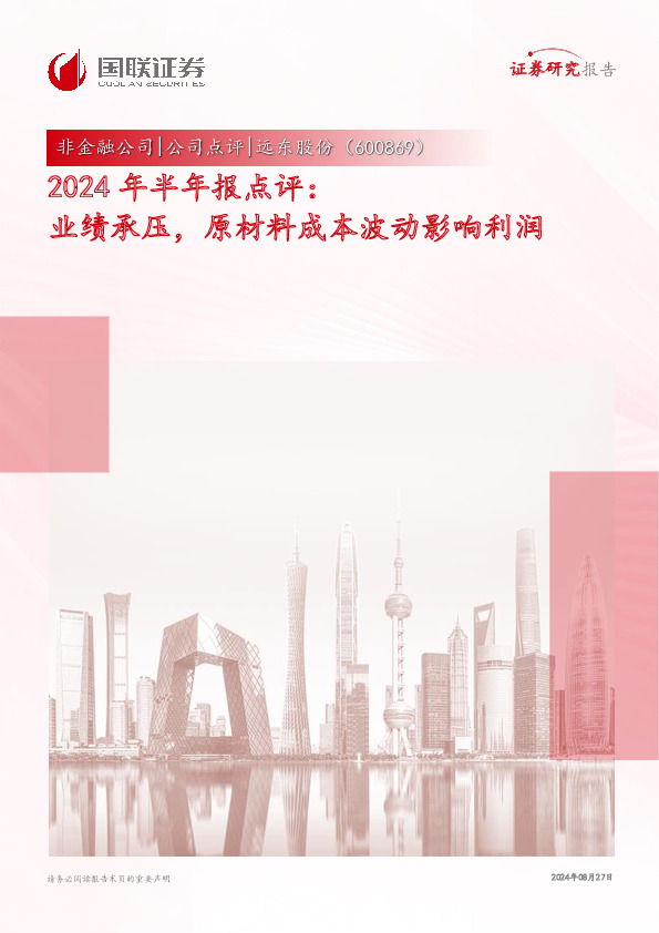 2024年半年报点评：业绩承压，原材料成本波动影响利润
