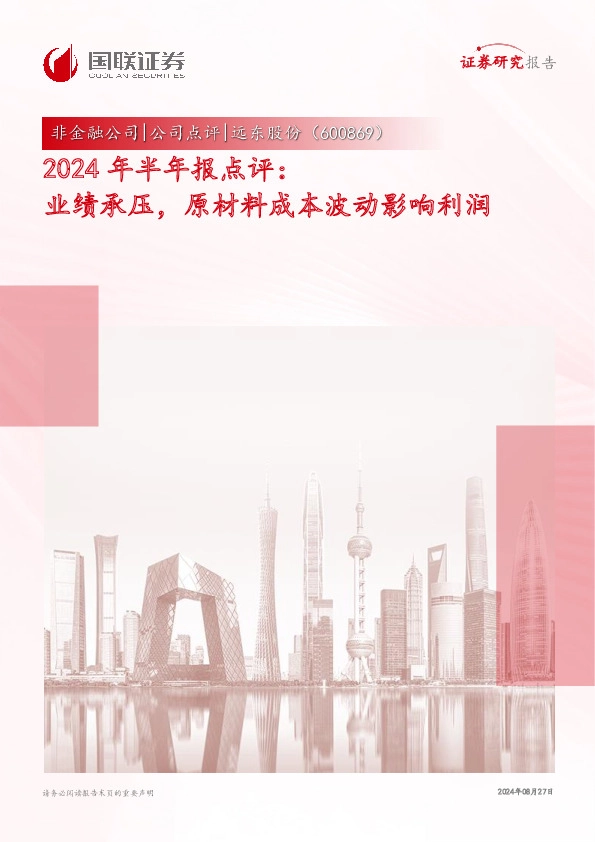 2024年半年报点评：业绩承压，原材料成本波动影响利润