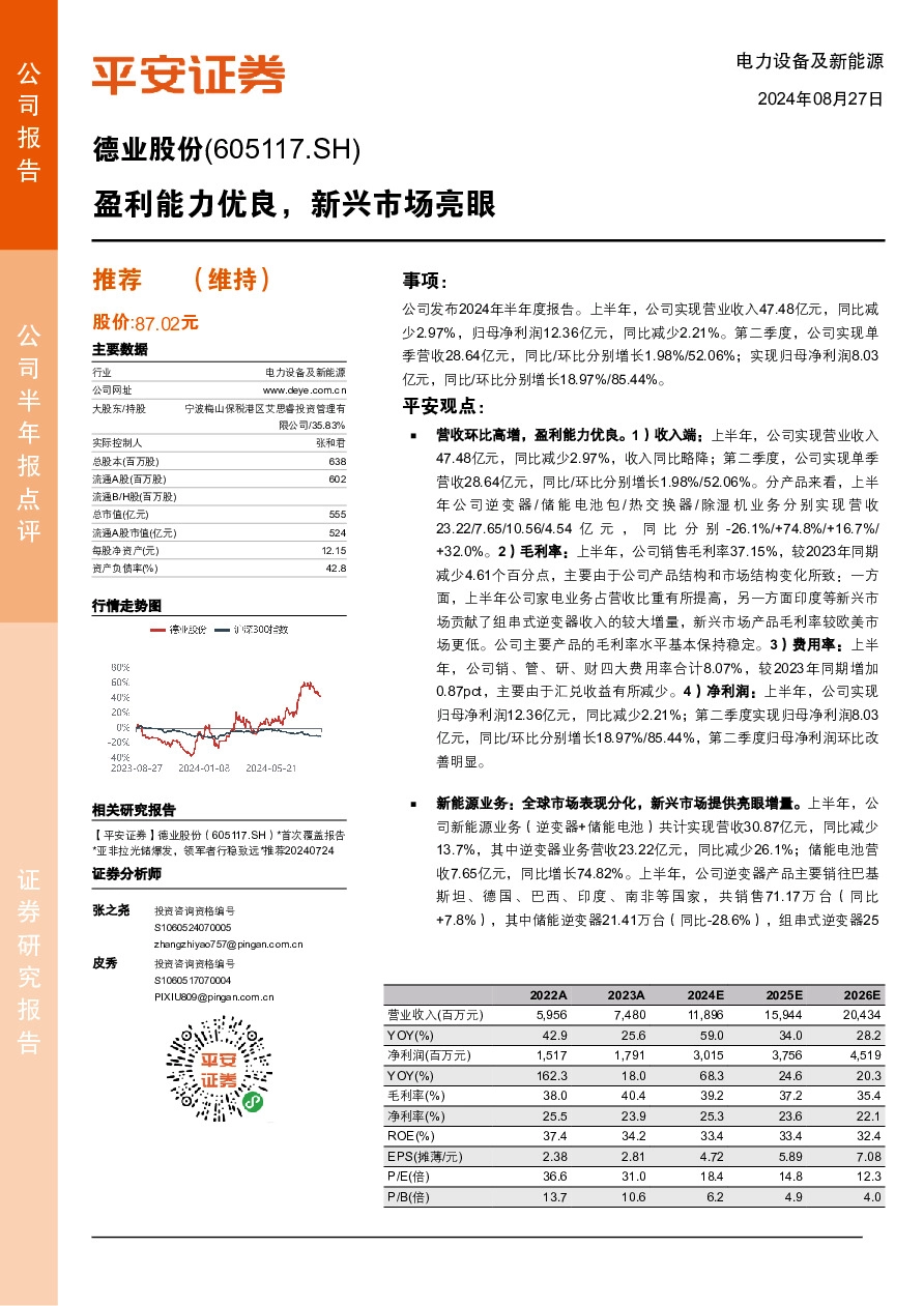 盈利能力优良，新兴市场亮眼