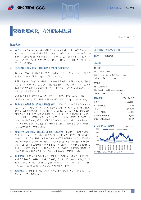 营收快速成长，内外销协同发展