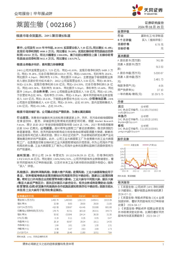 植提市场全面复苏，24H1重回增长轨道