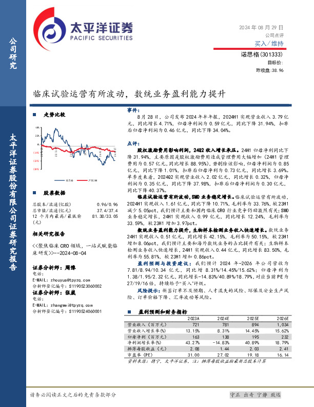 临床试验运营有所波动，数统业务盈利能力提升