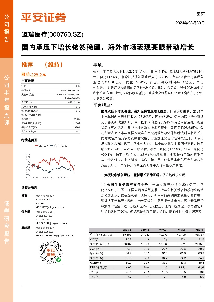 国内承压下增长依然稳健，海外市场表现亮眼带动增长